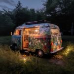 Colorful Camper Van in a Quiet Meadow